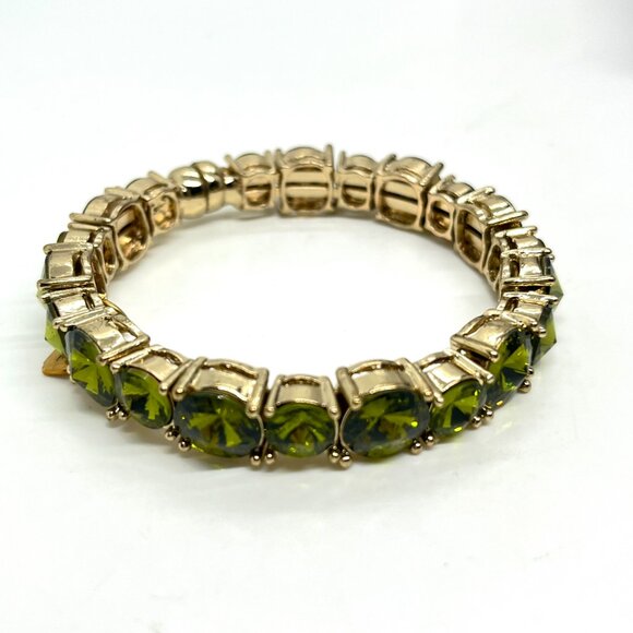 TASHA RHINESTONE STATEMENT BRACELET PERIDOT GREEN MAGNETIC CLOSURE GOLD TONE - Picture 4 of 14